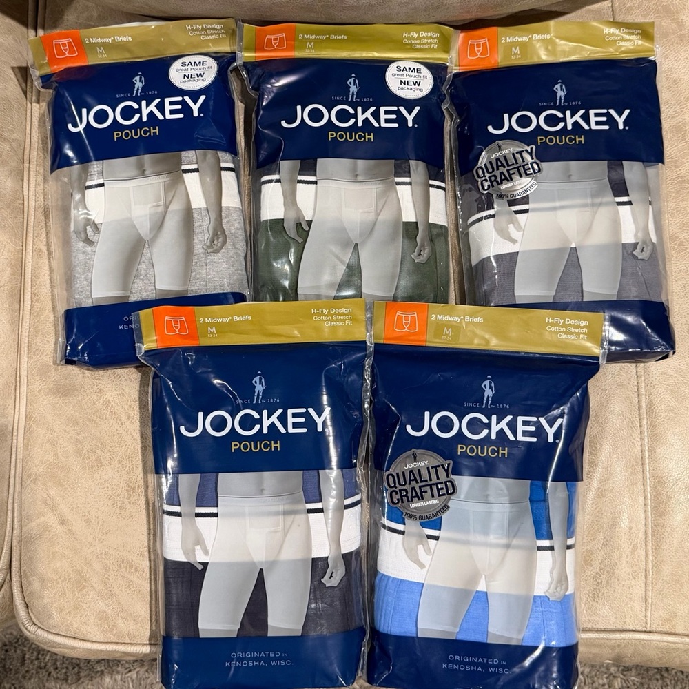 Jockey Men’s Medium Pouch H-Fly Midway Boxer Briefs 10 pair NWT Blue Gray Black